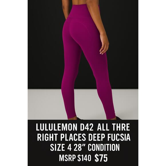 Lululemon D42 All The Right Places  Workout Legging Regal Plum Purple Size 4 - Picture 1 of 5